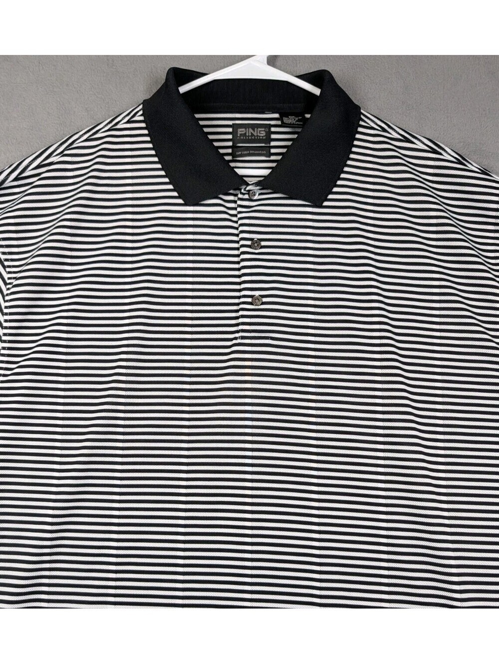 Ping Collection Mens XXL Black White Striped Golf Polo Shirt Dry Fiber Dynamics